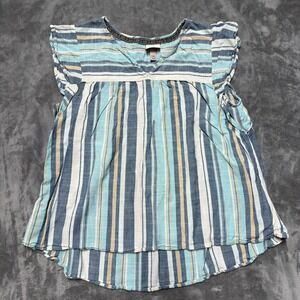 Knox Rose Striped Flutter Sleeve Top Womens XXL Blue Boho Rayon Cotton Blouse